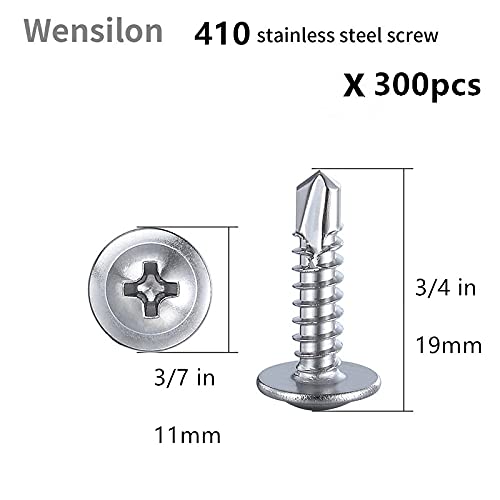 Wensilon(300pcs)#8×3/4”for Sheet Metal Self-Tapping Screws 410 Stainless Steel Truss Head High-Strength Quick Tapping Screws