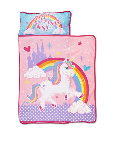 Baby Boom Funhouse Unicorn Kids Nap Mat Set – Includes Pillow and Fleece Blanket – Great for Girls Napping during Daycare or Preschool - Fits Toddlers, Pink