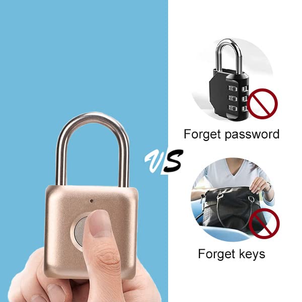 Fingerprint Padlock eLinkSmart Combination Lock - Gym Locker Lock Keyless Gold Color: Fingerprint Lock Biometric Metal Digital Padlock for Gym Locker, School Locker Backpack Suitcase Luggage