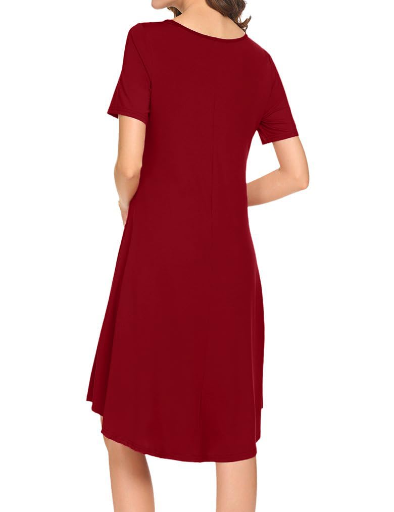 Womens Casual Loose Fit Maternity Asymmetrical T-Shirt Midi Dress L Wine Red