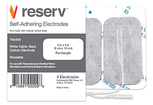 reserv 2" x 4" Rectangle Premium Re-Usable Self Adhesive Electrode Pads for TENS/EMS Unit, Fabric Backed Pads with Premium Gel (Latex Free)(4 Electrodes)