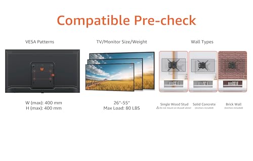 Amazon Basics Full Motion Articulating TV Monitor Wall Mount for 26" to 55" TVs and Flat Panels up to 80 Lbs, Black