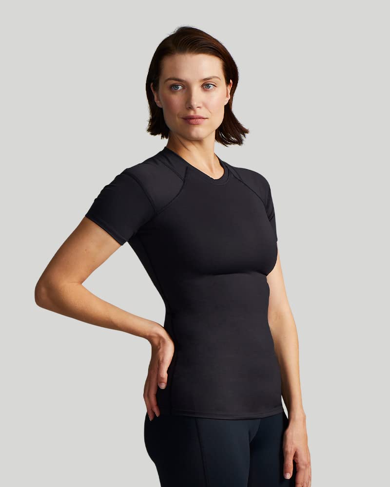 Tommie Copper Shoulder Support Shirt for Women, Posture Corrector Compression Shirt with UPF 50 Sun Protection, Women's Compression Shirt, Shoulder Compression, Shoulder Support for Women, Black XXL