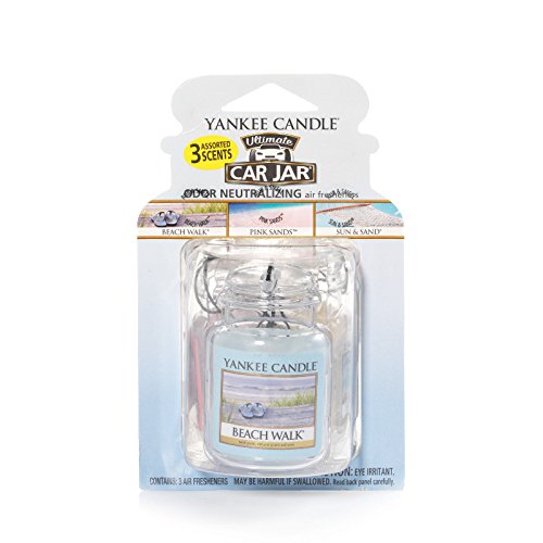 Yankee Candle Hanging Car Jar® Ultimate 3-Pack Air Fresheners Neutralizes Odors Up to 30 Days Includes: Beach Walk Pink Sands and Sun and Sand (Pack of 3)
