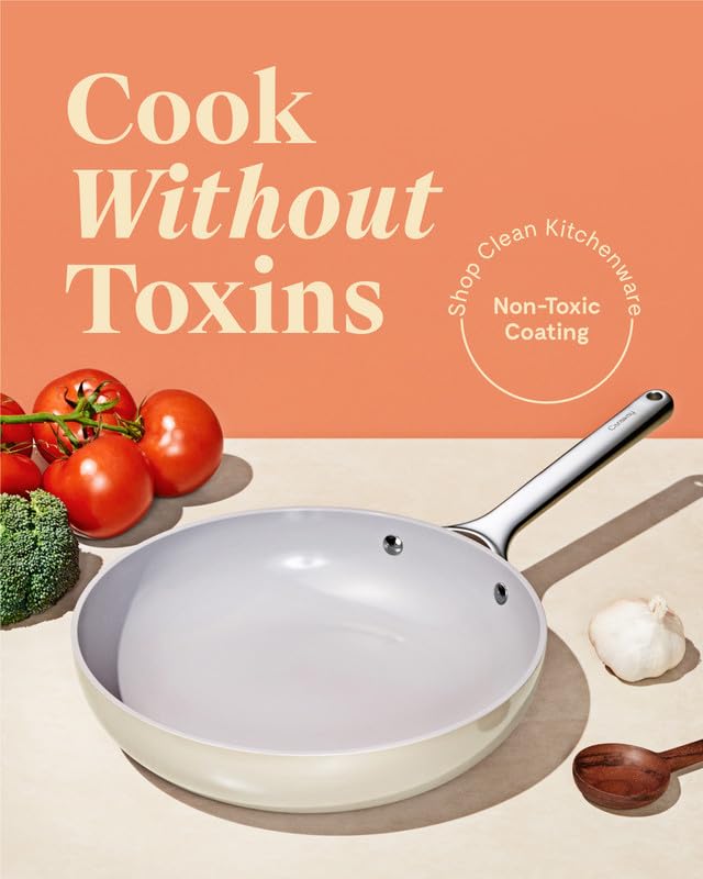 Caraway Nonstick Ceramic Frying Pan (2.7 qt, 10.5") - Non Toxic, PTFE & PFOA Free - Oven Safe & Compatible with All Stovetops (Gas, Electric & Induction) - Cream