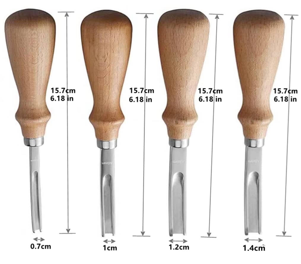 XILEWHZF Leather Edge Skiving Beveler Tool Set,French Beveler,Wide Mouth Leathercraft Edge Skiving Beveler Leather Edge Trimmer with Wooden Handle Four Sizes(4mm,6mm,8mm and 10mm)