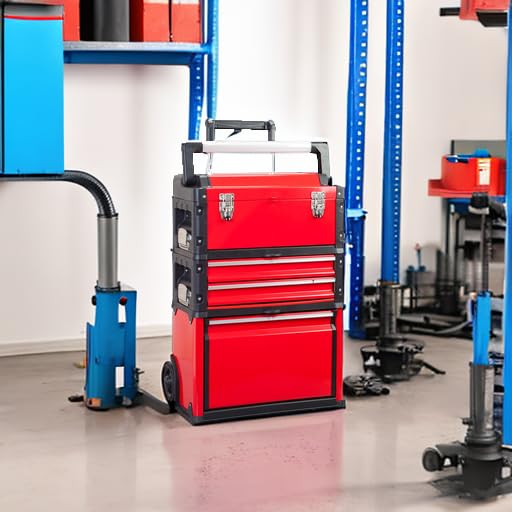BIG RED TRJF-C305ABD Torin Garage Workshop Organizer: Portable Steel and Plastic Stackable Rolling Upright Trolley Tool Box with 3 Drawers, 20.5" L x 12.6" W x 28.4"