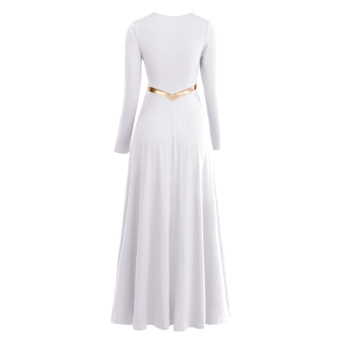 Women Metallic Cross Liturgical Praise Dance Dress Lyrical Dancewear Color Block Full Length Robe Worship Costume Loose Fit Autumn Clothing Elegant Dress Praise Dancer Clothes White + Gold Cross L