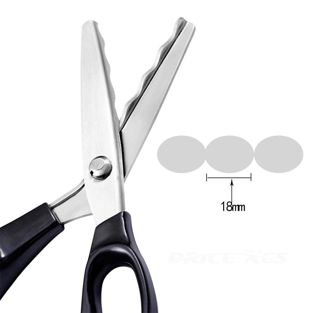 Fabric Pinking Shears, Professional Stainless Steel Handled Scissors, Black, 18mm Scalloped Blade