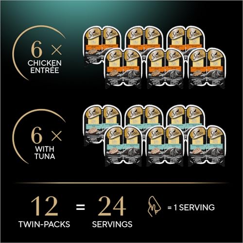Sheba Perfect Portions Wet Cat Food Cuts in Gravy Variety Pack, with Sustainable Tuna and Roasted Chicken Entree, 2.6 oz. Twin-Pack Trays (6 Count, 12 Servings) (Pack of 2)