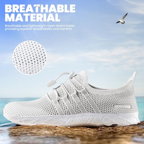SEEKWAY Mens Womens Water Shoes Quick Dry Aqua Shoes Barefoot for Beach Surf Hiking Pool Water Sports AD051 White