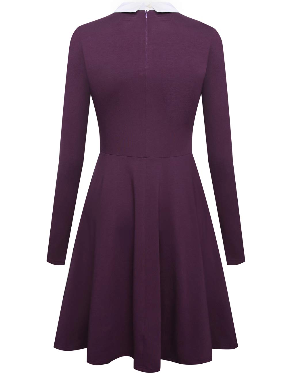 Aphratti Women's Long Sleeve Peter Pan Collar A-Line Fit and Flare Skater Dress Casual Fall Halloween Costumes Adult Purple Large