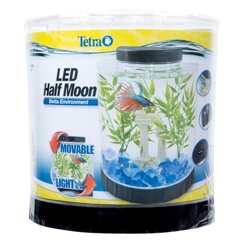 Tetra 1 Gallon Half Moon Small Fish Tank w/ Movable LED Light, For Betta & Gold Fish, Aquarium