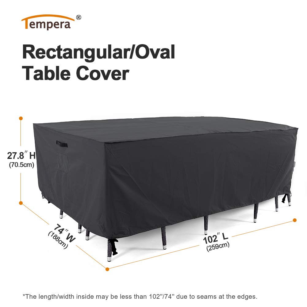 Tempera Outdoor Dining Set Cover for Outside Table and Chairs, Square Patio Table Covers for Outdoor Furniture, Anti-Fading, Windproof, 102''L x 74''W x 27.8''H, Space Grey