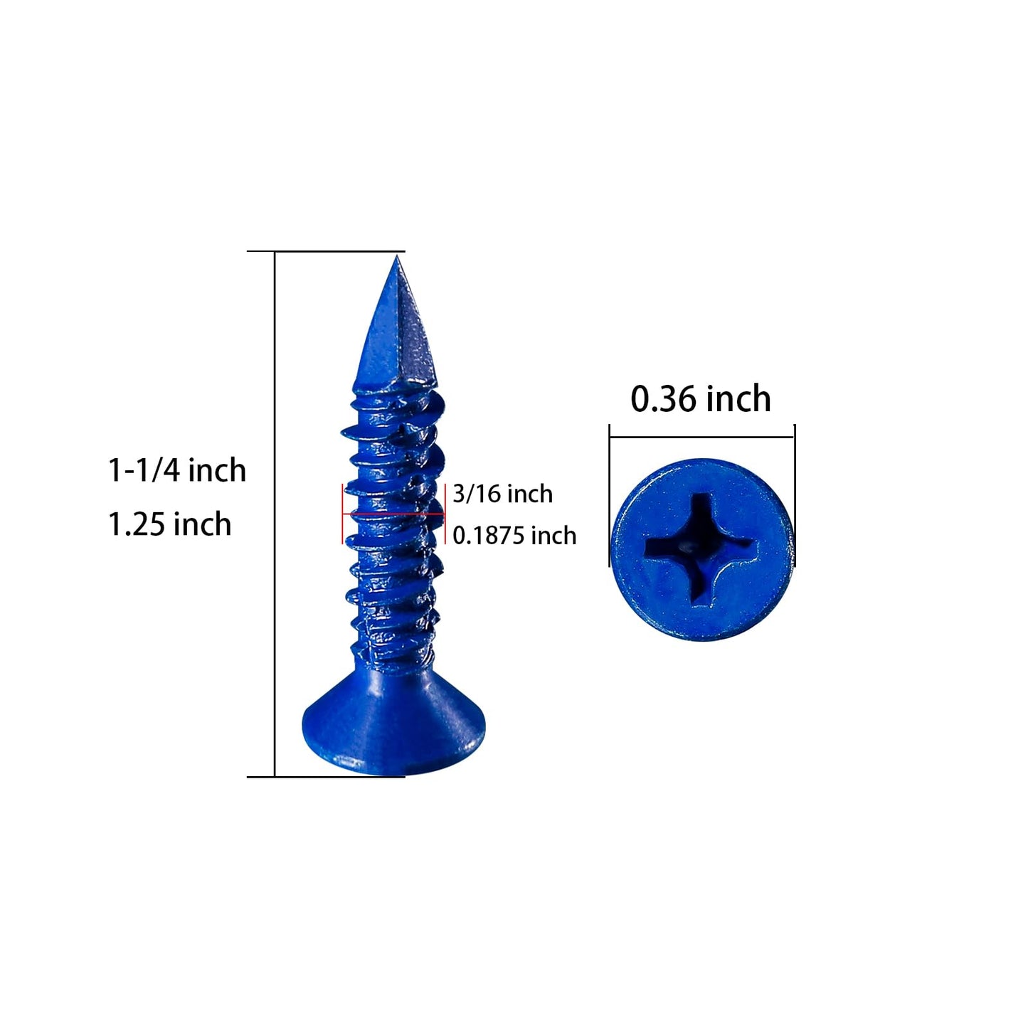WenSilon(30 PCS) 3/16" x1-1/4 Concrete Screw Anchor Blue Flat Head for Anchoring to Masonry, Block or Brick Stucco