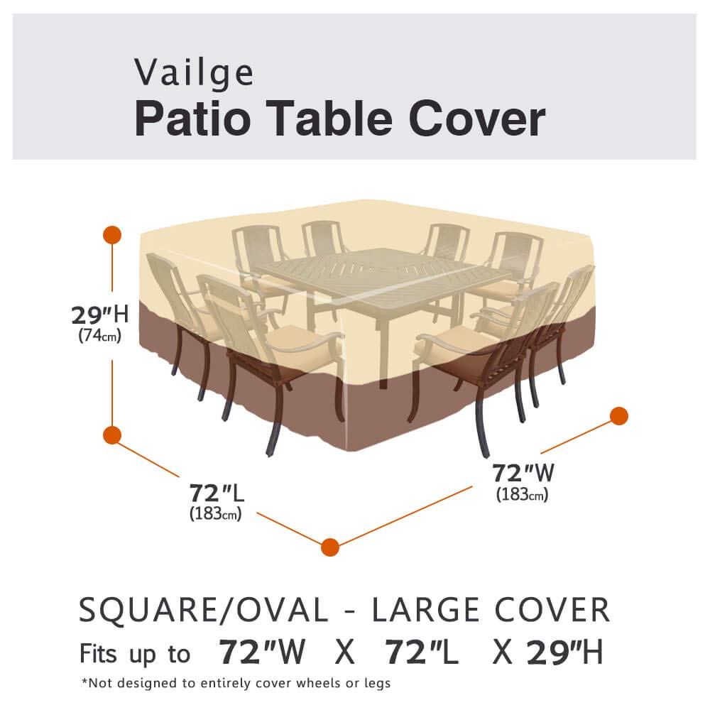 Vailge Waterproof Patio Furniture Set Cover with Padded Handles, Patio/Outdoor Table Cover, Patio/Outdoor Dining Square Table Chairs Cover(Medium,Beige & Brown)