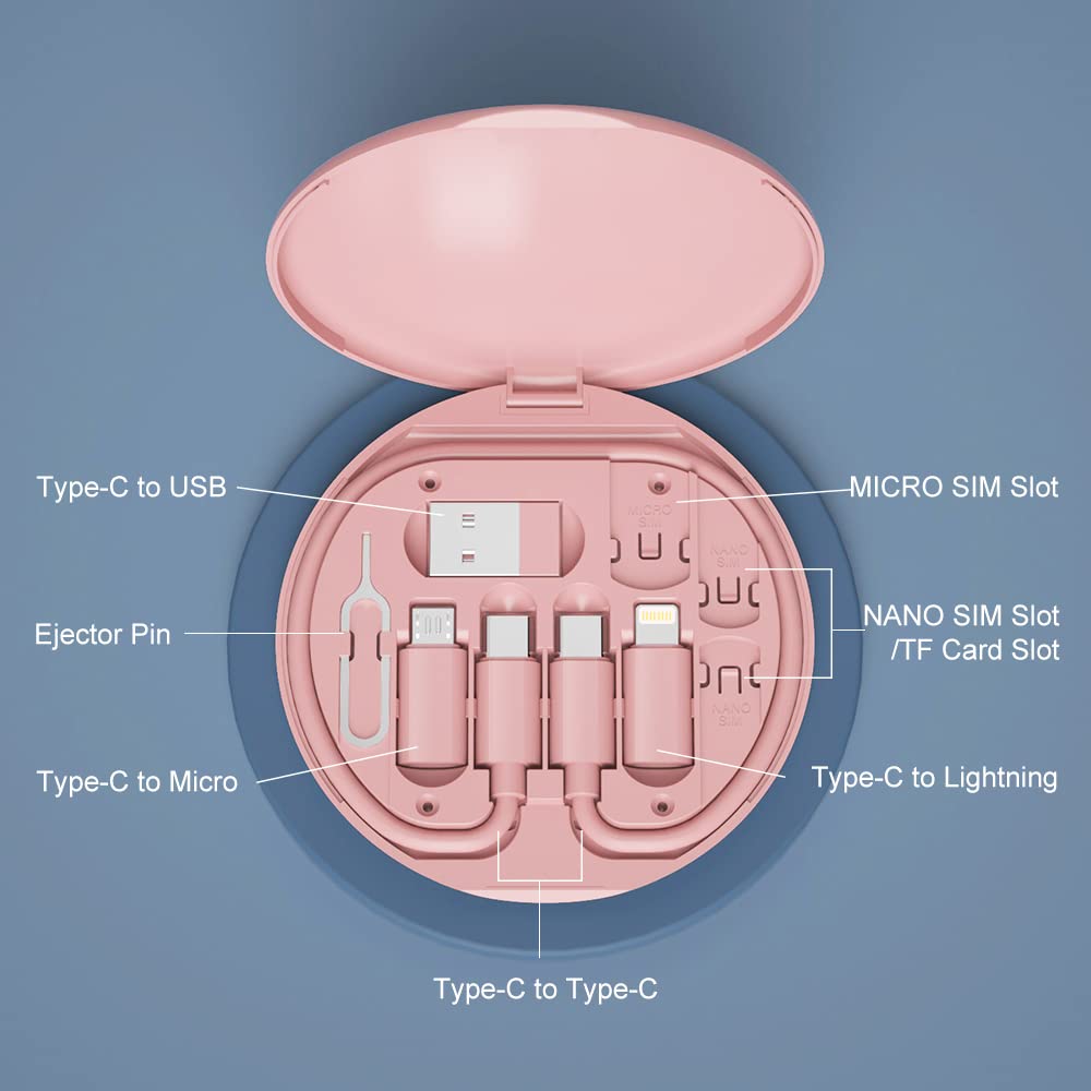 YANZIE USB-C Travel Adapter Kit with Storage Box and SIM Card Holder, Lightning to C and Micro-USB to C Female, Short Cable, Fast Charge for iPhone and Android