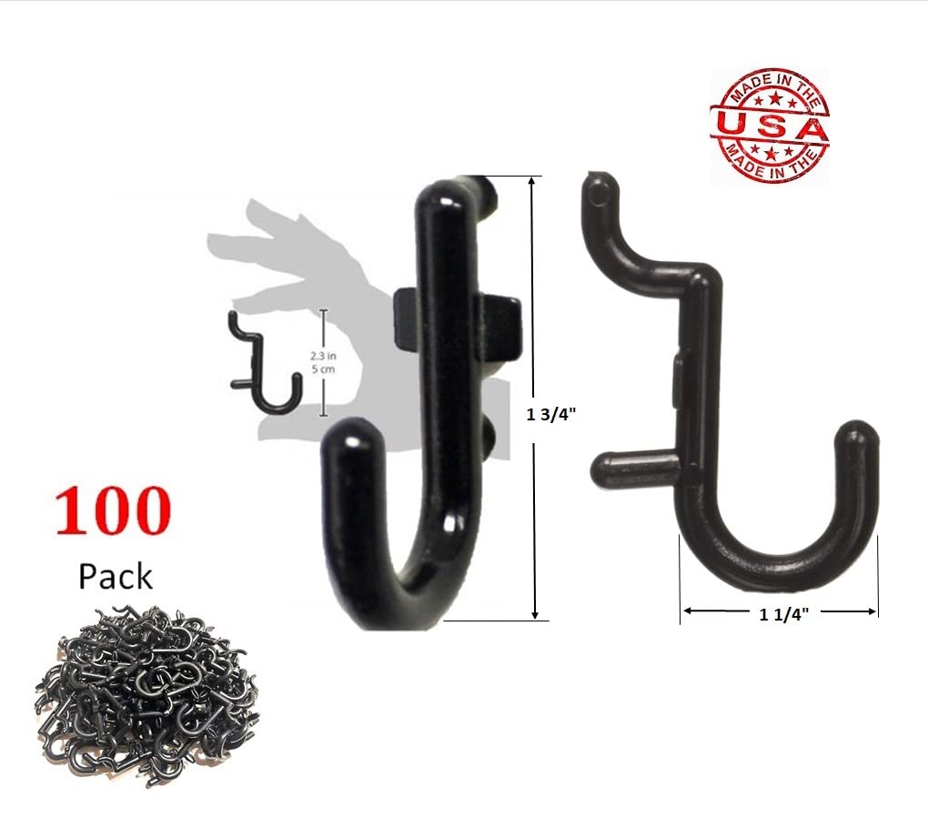 WallPeg 100Pcs Pegboard Accessory Peg Hook Set – Durable, Self-Locking Black 1/4" J-Style FlexLock Peg Hooks for Hanging Tools, Storage, and Wall Organization