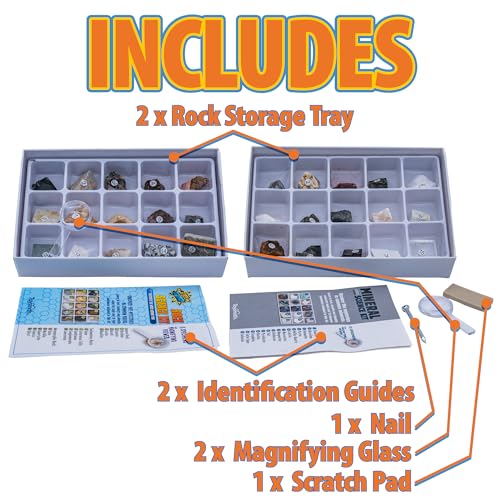 Toysmith STEM Rock & Mineral Science Kit for Kids – 30 Geology Specimens with Magnifying Viewer, Identification Guide & Testing Tools – Educational Toy for Young Geologists, Ages 8+