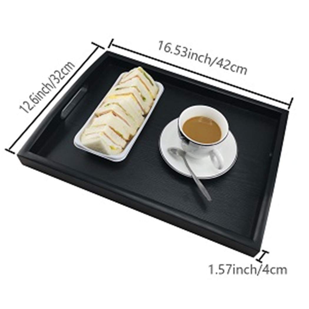 DILLMAN Serving Tray Large Black Wood Rectangle Food Tray Butler Tray Breakfast Tray with Handles (Medium)