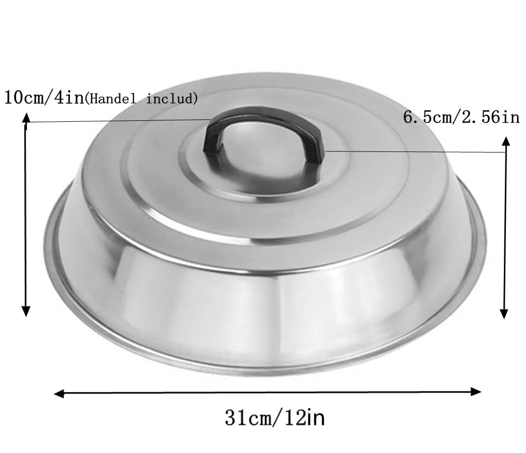 ZBXFCSH Griddle Accessories 12 Inch Round Stainless Steel Basting Griddle Cover - Cheese Melting Dome and Steaming Cover Wok Lids, Best for Use in Flat Top Griddle Grill Cooking Indoor or Outdoor