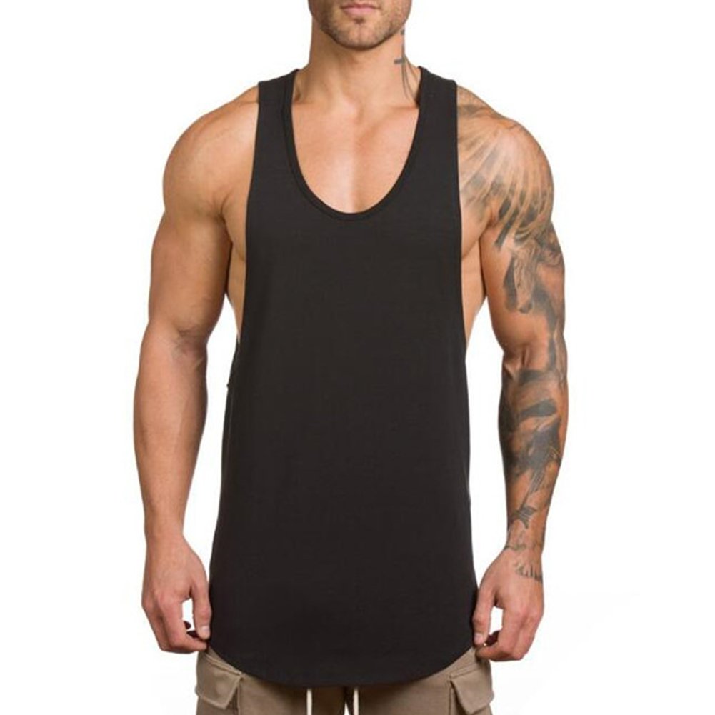 ZUEVI Men's 3 Pack Workout Tank Tops Cut Open Sides Bodybuilding Vest Gym Fitness Stringer T-Shirts(Black&Black&White-M)