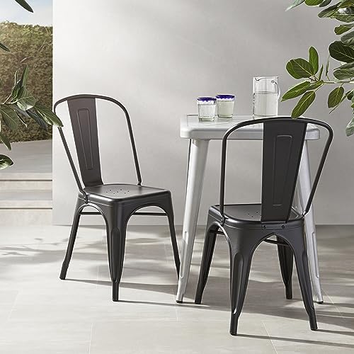 Amazon Basics Metal Dining Chairs, Matte Black, 1 Count (Pack of 4)