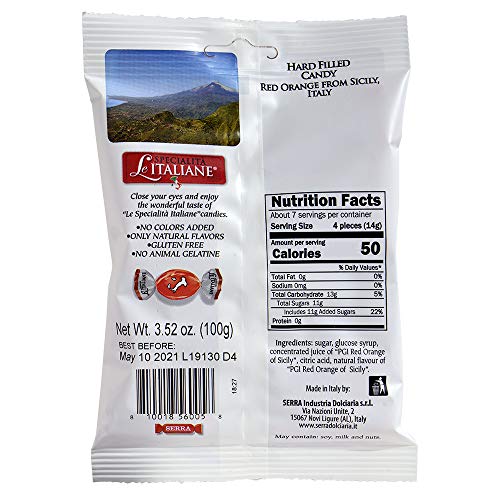 Serra Le Italiane, Italian Natural Hard Candy Filled With Red Orange From Sicily Italy, 3.5 Ounce