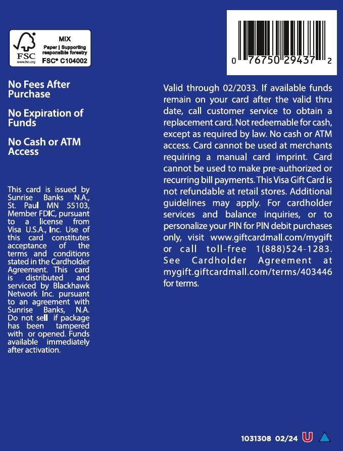 Visa $200 Gift Card (plus $6.95 Purchase Fee)