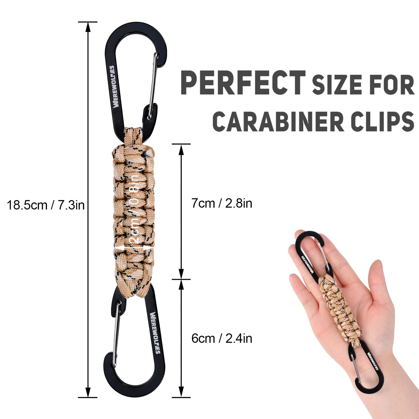 WEREWOLVES 3 Pack Paracord Keychain Carabiner, Carabiner Clip for Backpacks, Mottled