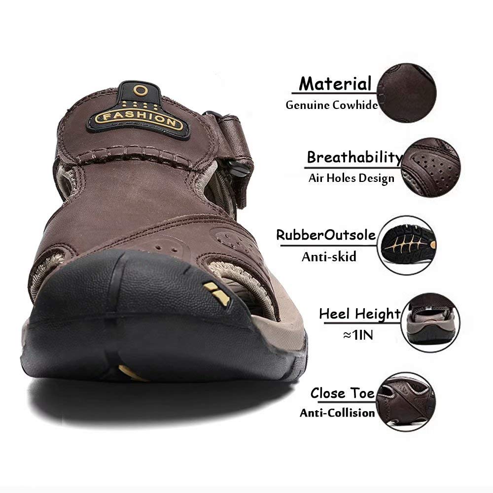 visionreast Mens Closed Toe Fisherman Leather Sandals Outdoor Hiking Beach Sandals Athletic Water Shoes