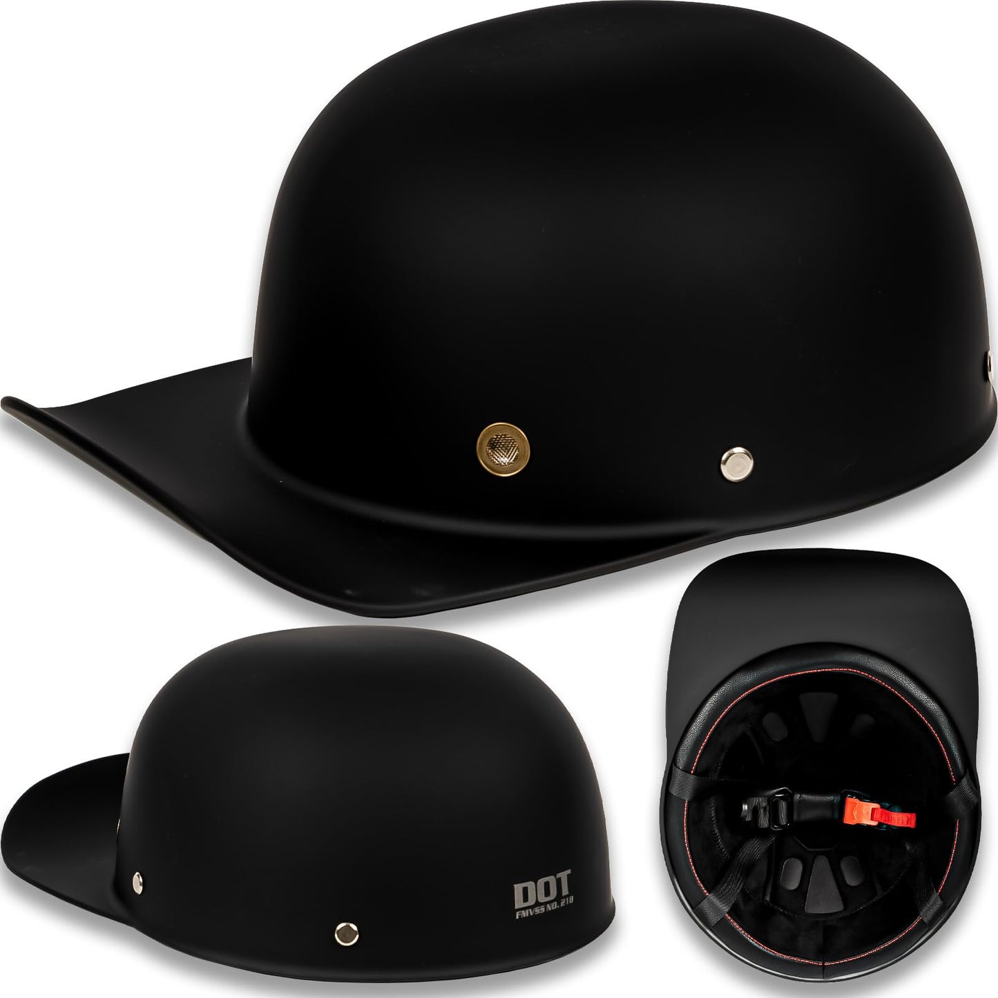 Yesmotor Baseball Style Cap Retro Motorcycle Helmet Unisex-Adult - DOT Approved (Matte Black, L)