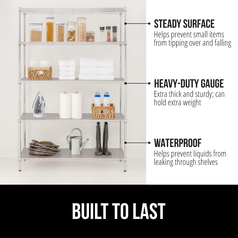 GORILLA GRIP ShelfGuard Wire Shelf Liner Compatible with Amazon Basics Shelving Unit, Set of 5 Waterproof Liners for Organizing Metal Rack Shelves, Kitchen Cabinets, Cupboard, Pantry, 18x24 Charcoal