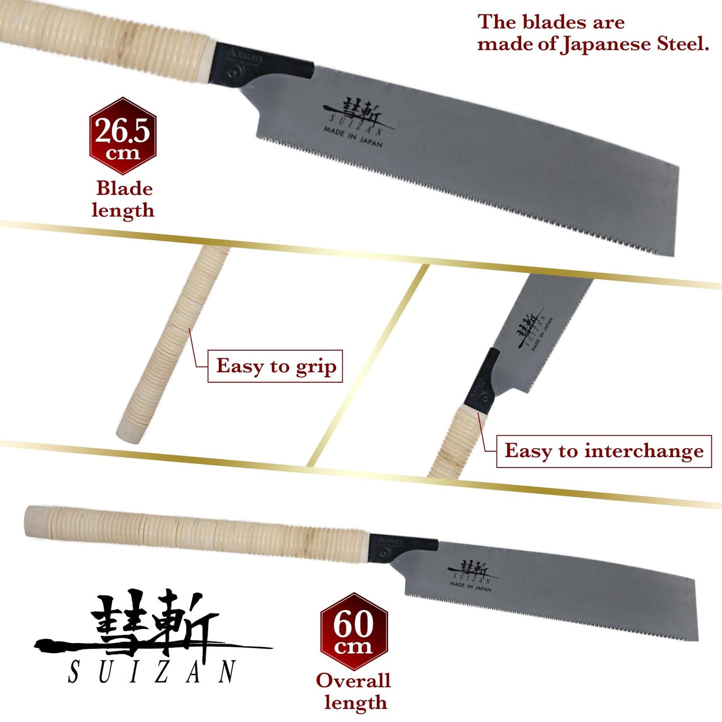 SUIZAN Kataba Single Edge Saw 10.5" - Professional Japanese Pullsaw Handsaw Woodworking Tools