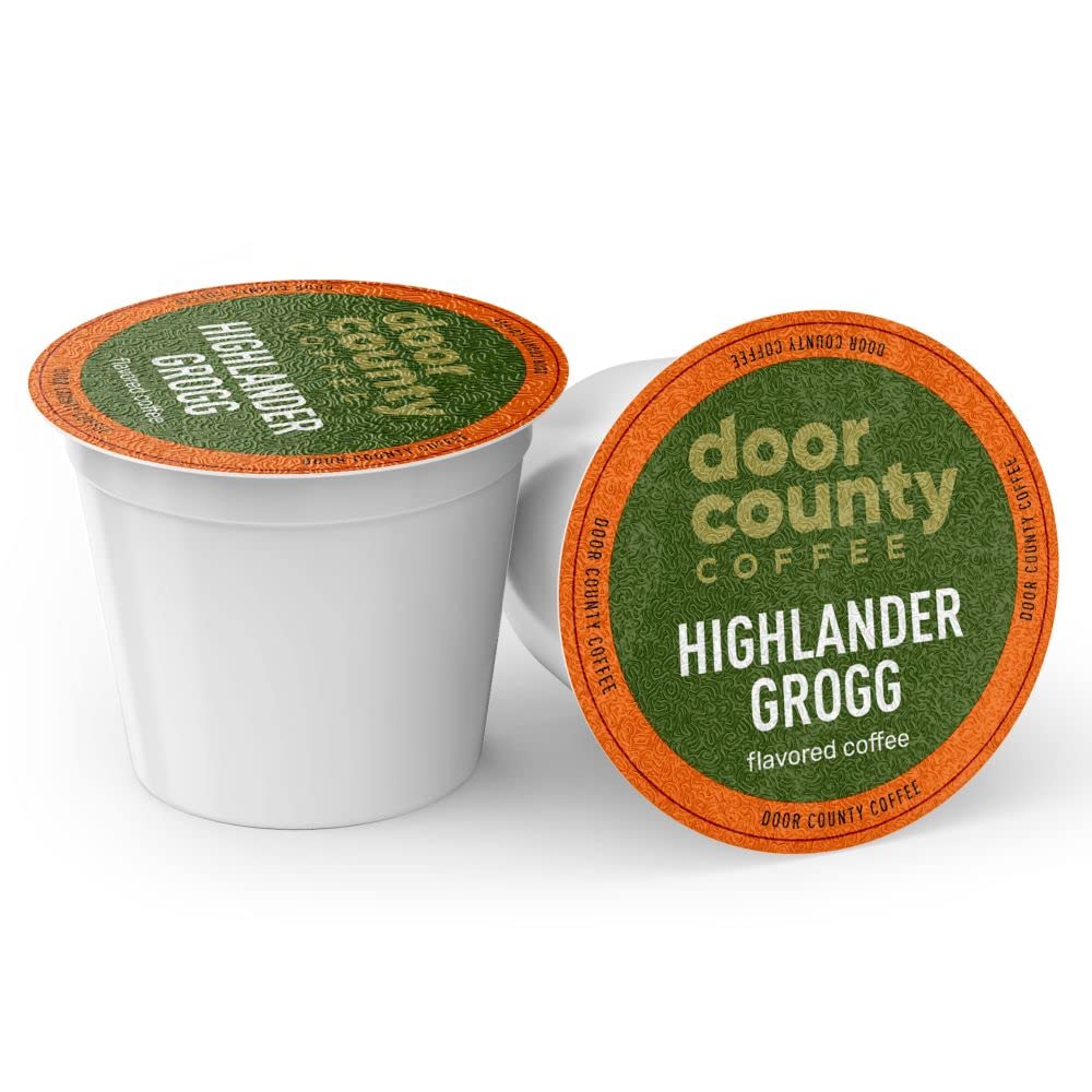 Door County Coffee Highlander Grogg Flavored Ground | 10 Count Single Serve Cups | Medium Roast | 100% Specialty Arabica | Flavored Gourmet | Caramel & Irish Cream