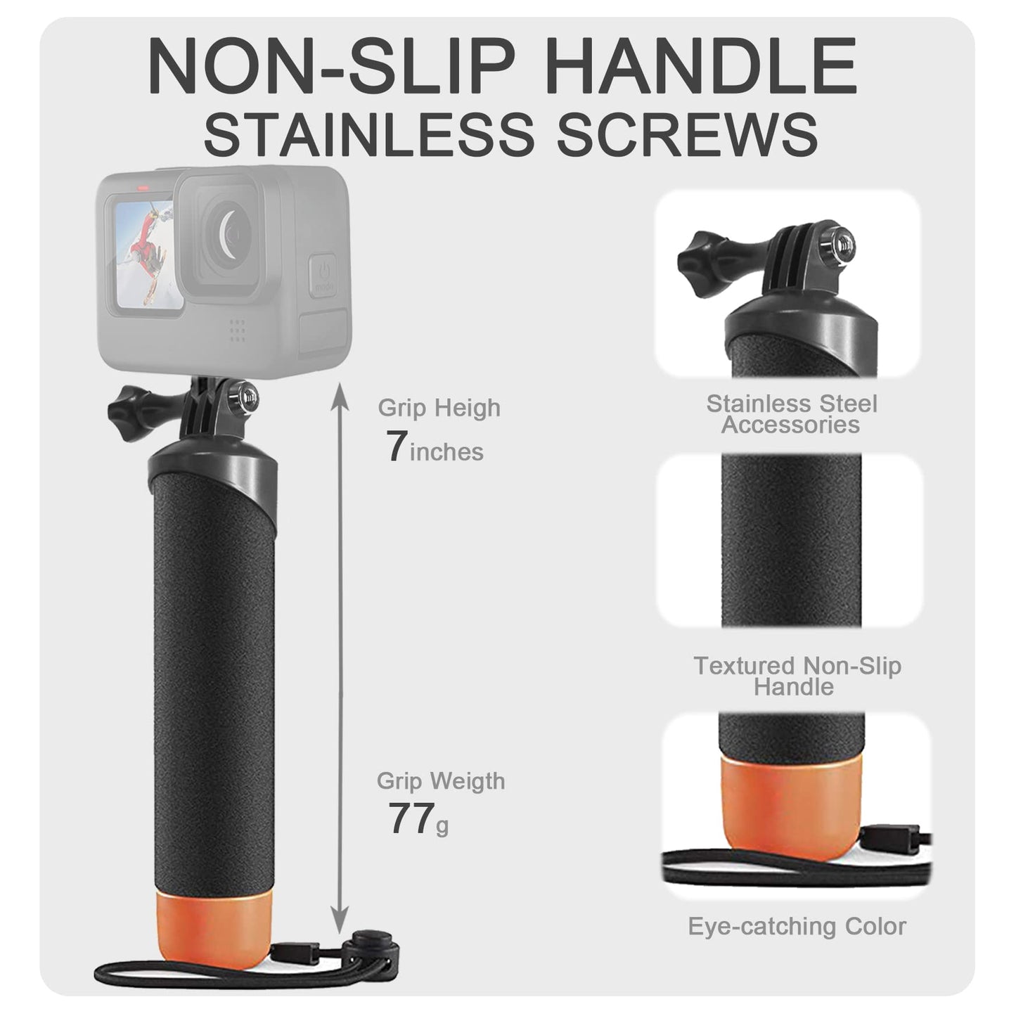FitStill Waterproof Monopod Floating Hand Grip for Go Pro Hero 13/12/11/10/9/8/7/6/5/4/3 Session DJI Osmo and Other Action Cameras.Snorkeling Underwater Diving Pole Stick