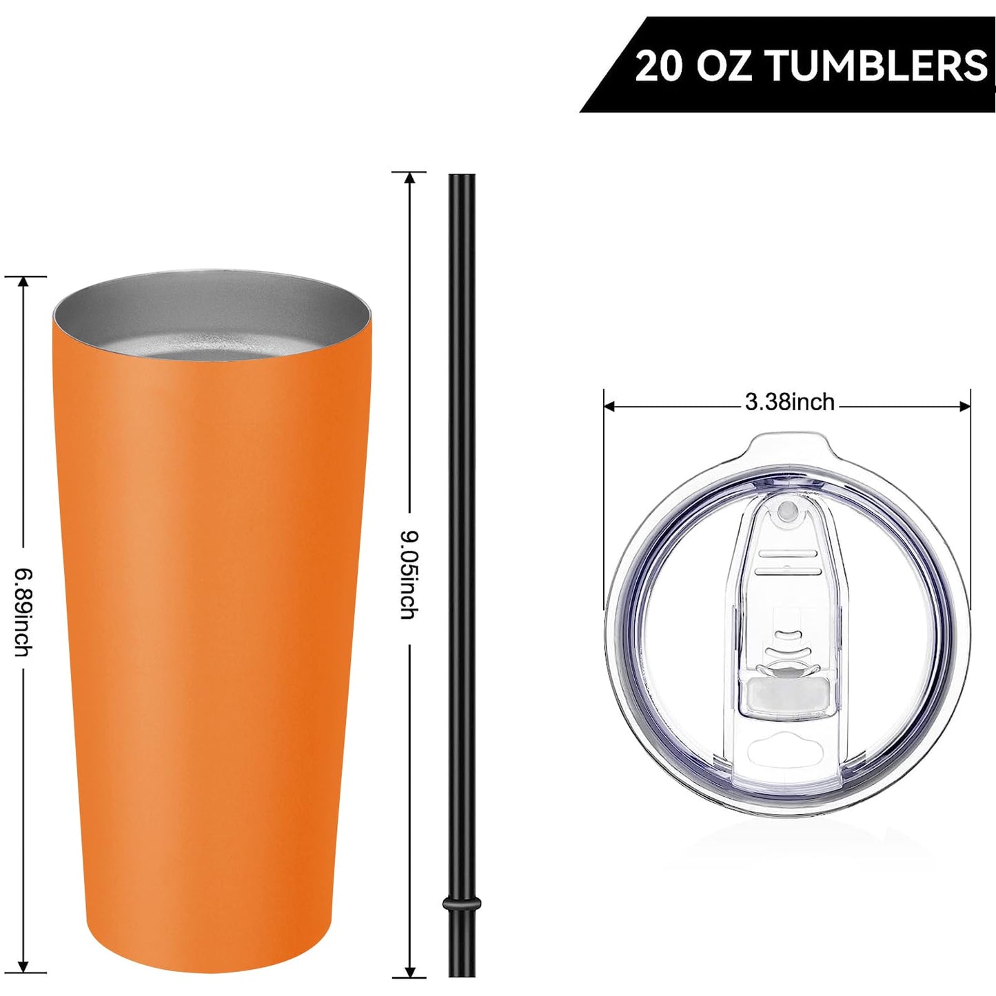 VEGOND 20oz Tumbler Stainless Steel Tumbler with Lid And Straw Vacuum Insulated Double Wall Travel Coffee Mug(orange package 1)