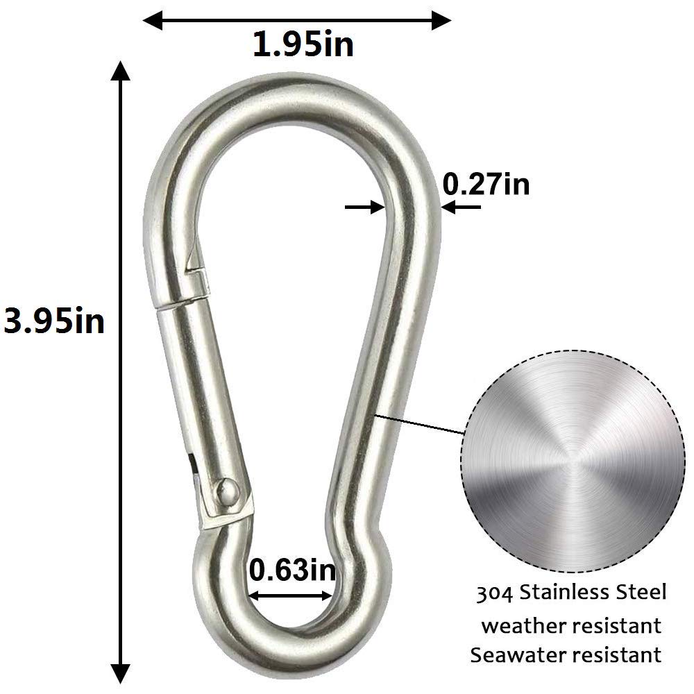 GRANDBUY 4 Inch Large Spring Snap Hook Carabiner, 304 Stainless Steel Heavy Duty Carabiners Clip, Stainless Steel Spring Snaps Hooks Carabiners Outdoor (4 inch,2 Pack)