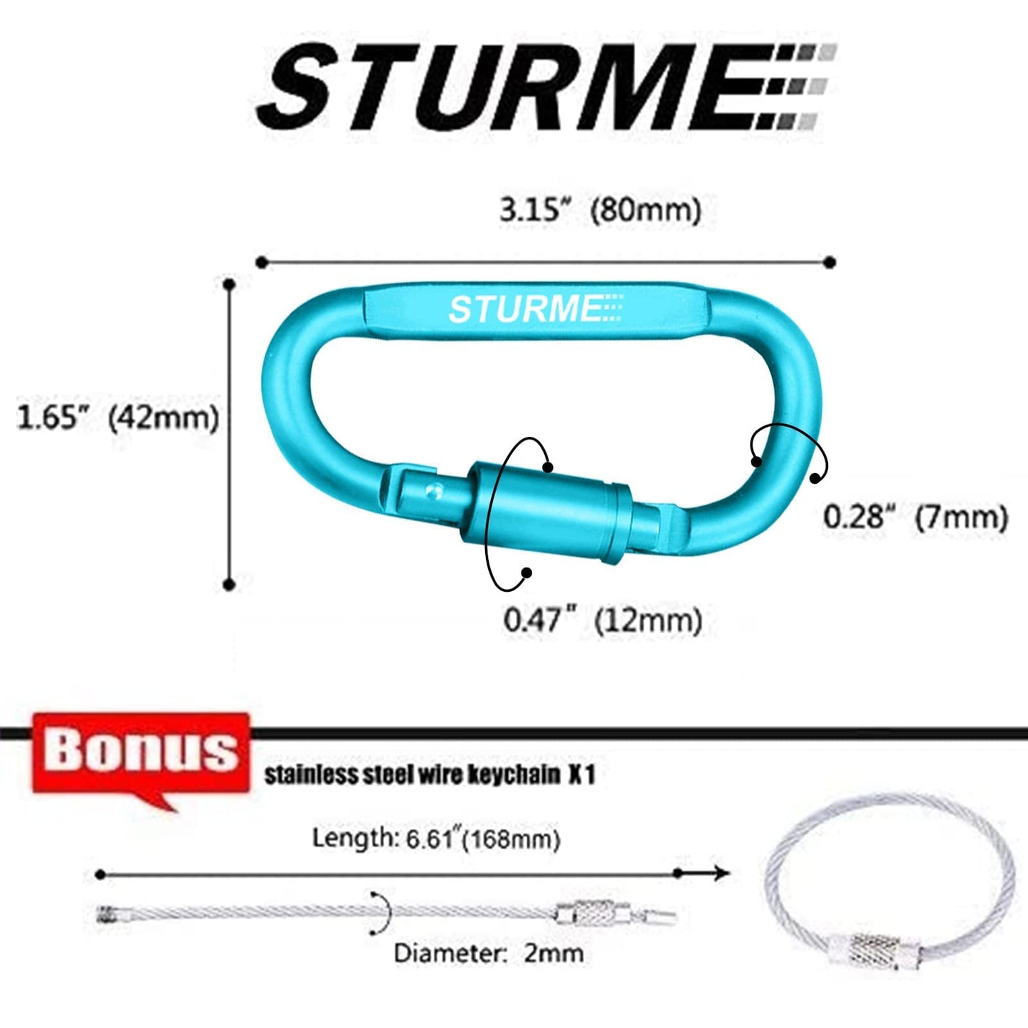 STURME Carabiner Clip Aluminum D-Ring Locking Durable Strong and Light Large Carabiners Clip Set for Outdoor Camping Screw Gate Lock Hooks Spring Link Improved Design Pack (9 Pack)