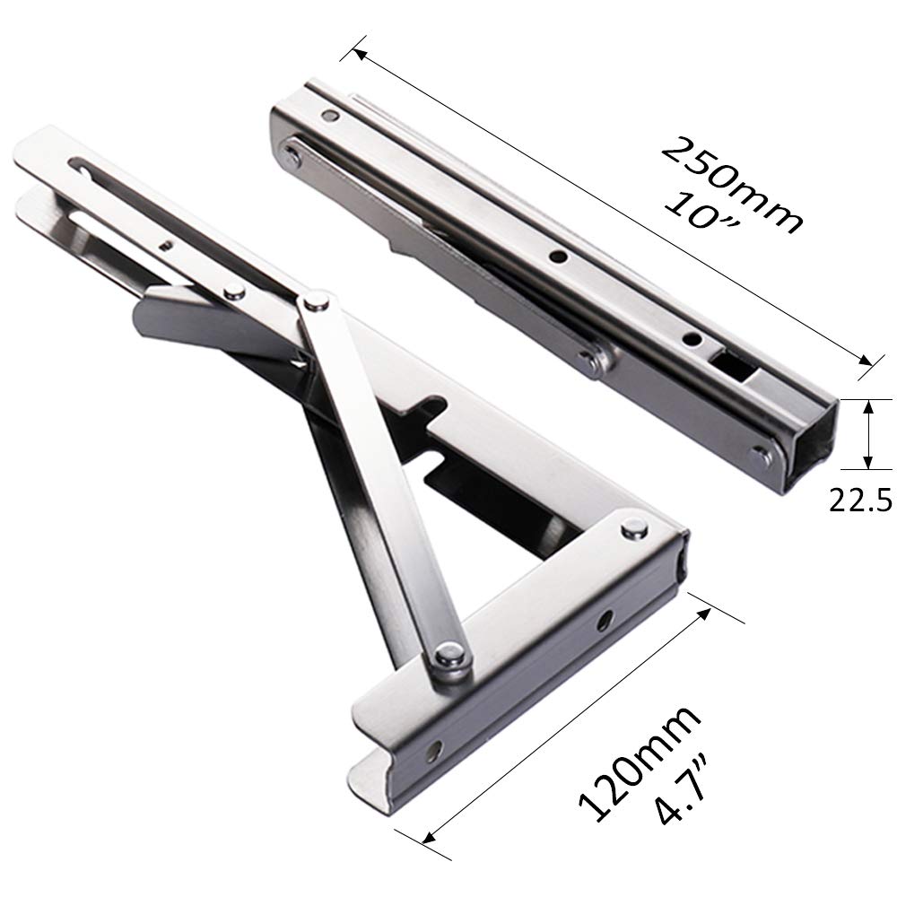 Storystore Folding Shelf Brackets - 10 Inch Heavy Duty Stainless Steel Collapsible Shelf Bracket for Bench Table, Space Saving DIY Bracket, Max Load: 550lb (2 PCS)