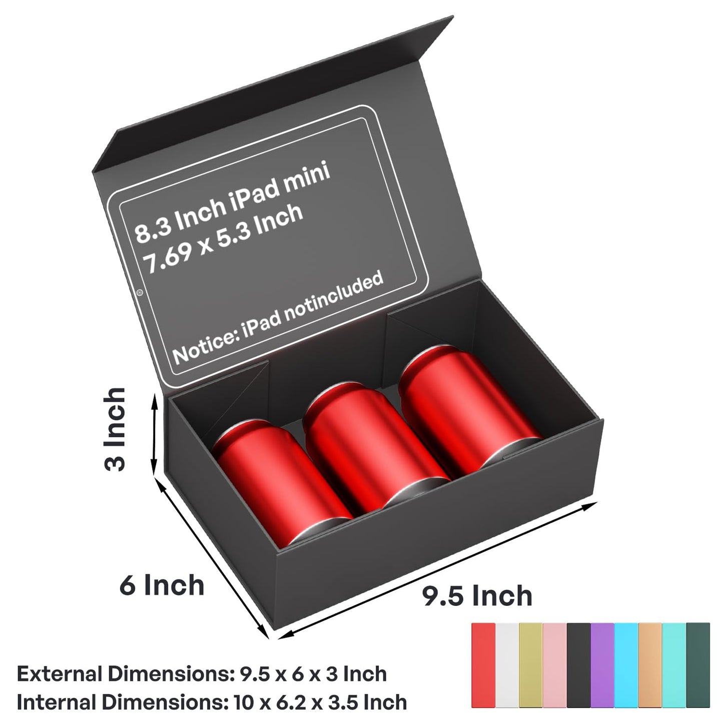 RYDDOY Black Gift Box, 9.5x6x3'' Gift boxes for Presents with Lids Magnetic Closure Rectangle Collapsible for Groomsman Proposal Box, Wedding, Christmas, Halloween, Birthday Gift Packging