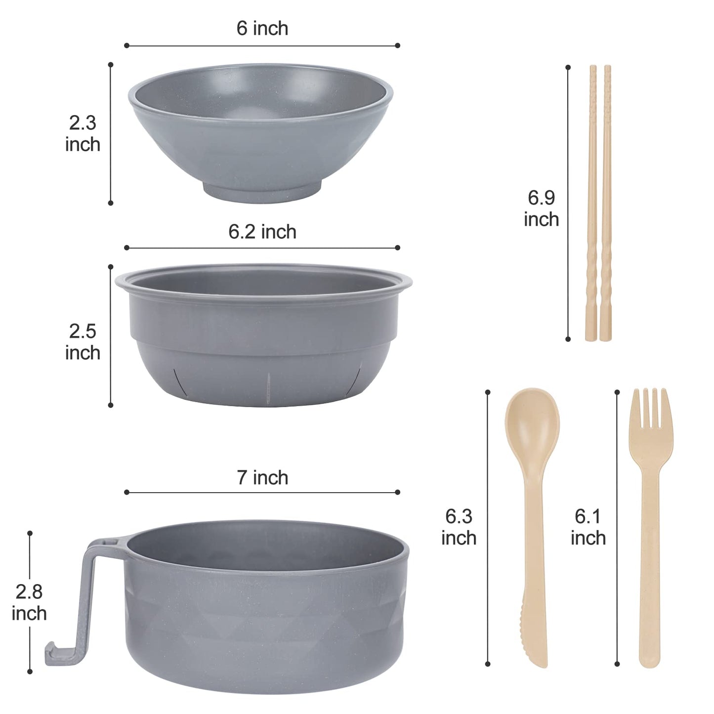 RORBAM Microwave Ramen Cooker,Ramen Bowl With Chopsticks and Spoon,For Office College Dorm Room Essentials Instant Lunch Ideal for Shin and Buldak Noodle On The Go, Dishwasher-Safe,BPA-Free. (gray)