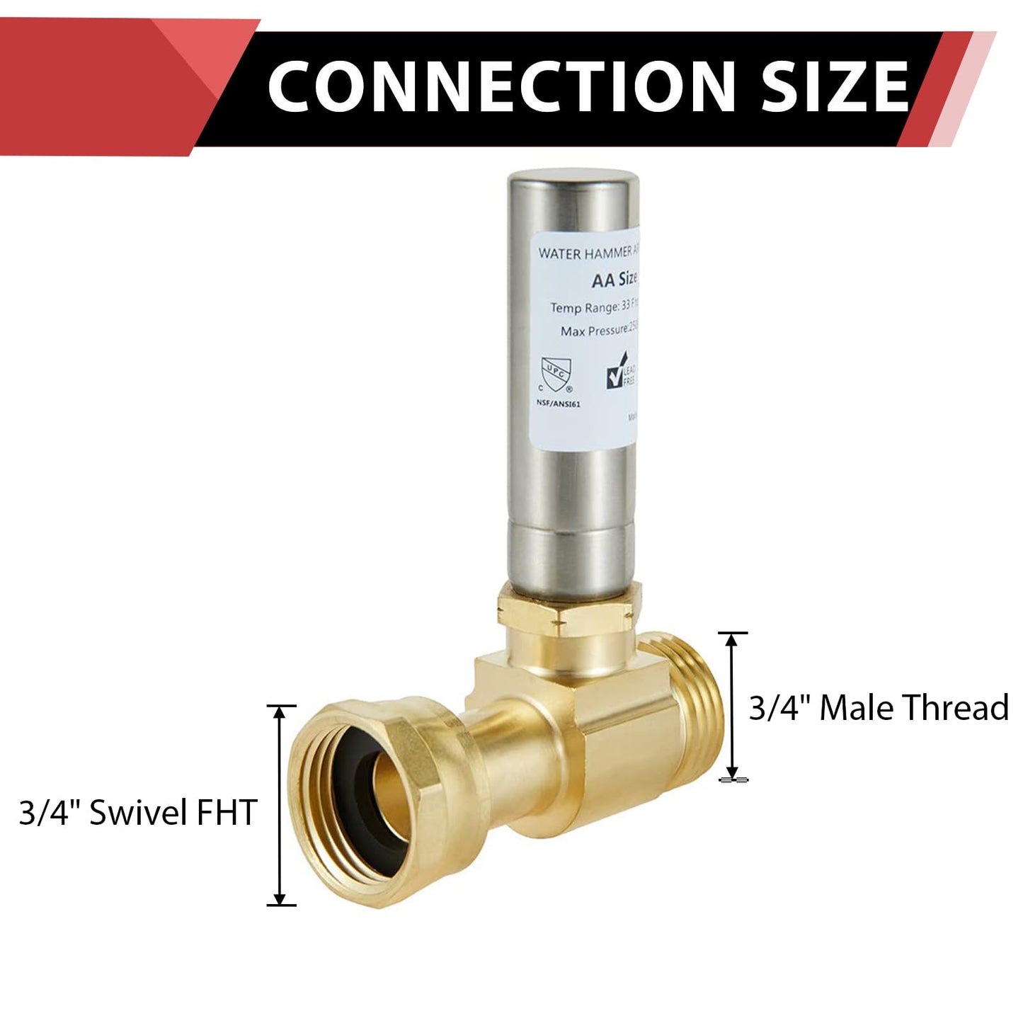 (Pack of 2) EFIELD S-241 Stainless Steel Water Hammer Arrestor For Washing Machine, 3/4 Inch Swivel FHT x 3/4 Inch MHT,(HAMMER020-2PCS)