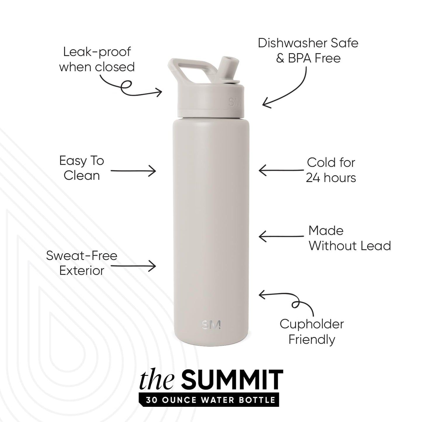 Simple Modern Water Bottle with Straw Lid | Vacuum Insulated Stainless Steel Metal Thermos | Reusable Leak Proof BPA-Free Flask for Sports Gym | Summit Collection | 30oz, Almond Birch