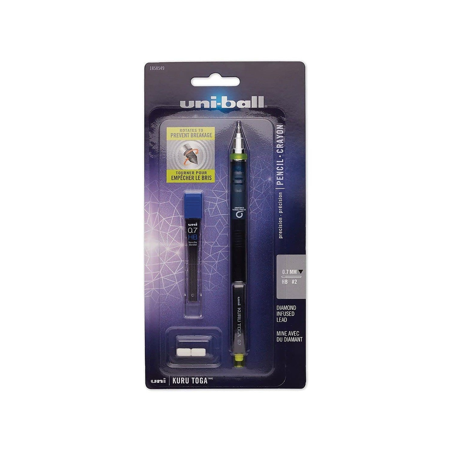 uni-ball Kuru Toga Mechanical Pencil with 0.7 mm Lead Refills & Pencil Erasers, HB #2