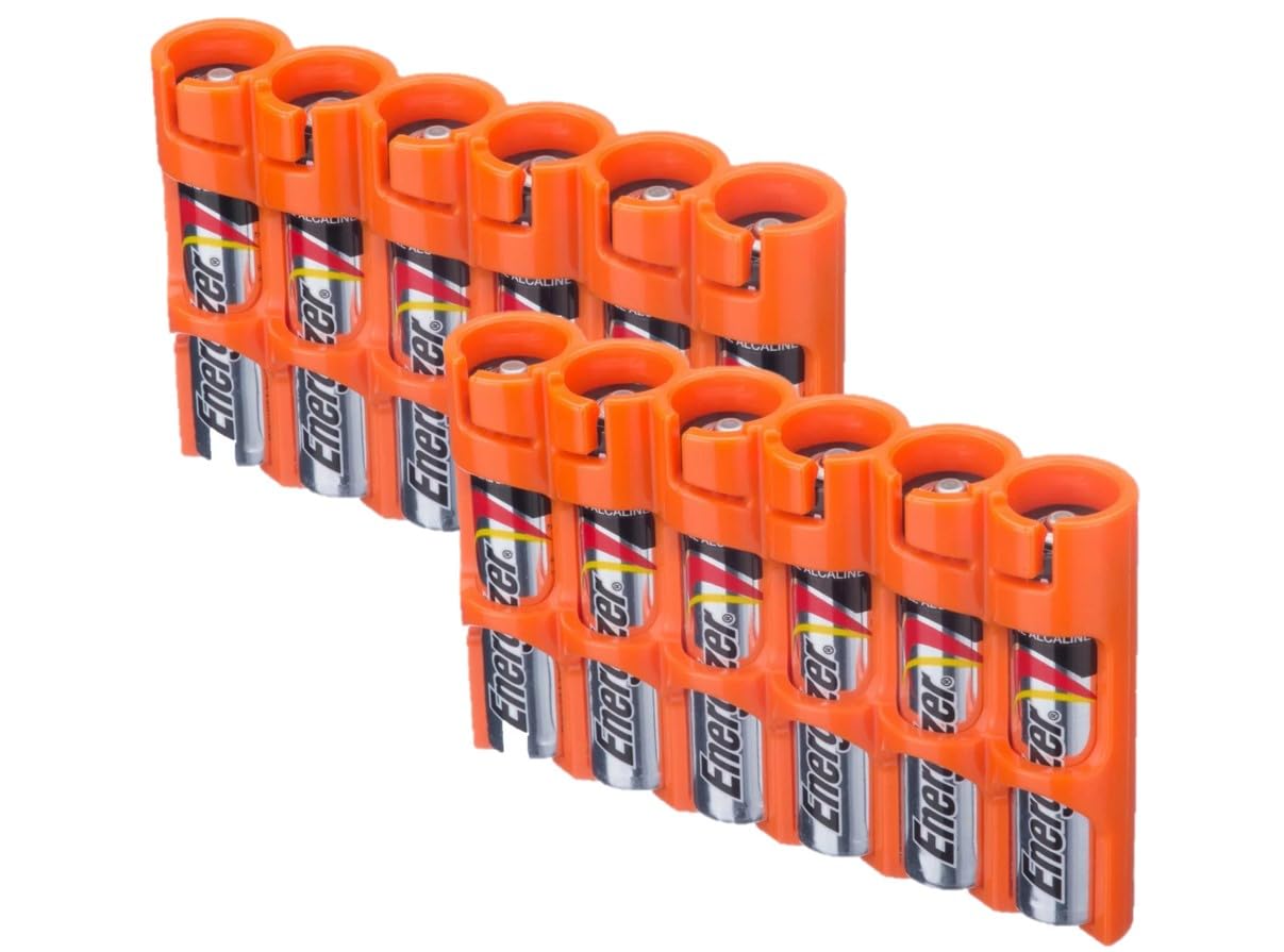 Storacell AAA Battery Storage Caddy (2 Pack), Orange, Holds 6 AAA Batteries, (Not Included), The Original Battery Caddy, Made in The USA