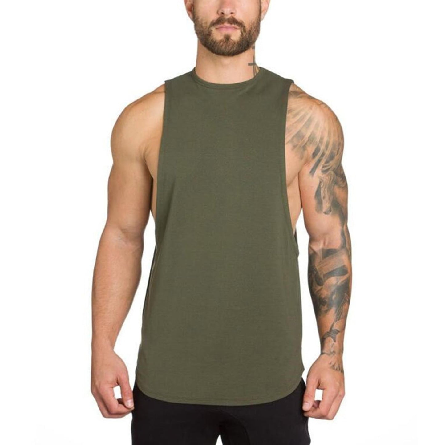 ZUEVI Men's Muscle Cut Off Tank Tops Bodybuilding Fitness Sleeveless Gym Shirts Workout Stringer Tee Shirt (ZArmy Green-L)