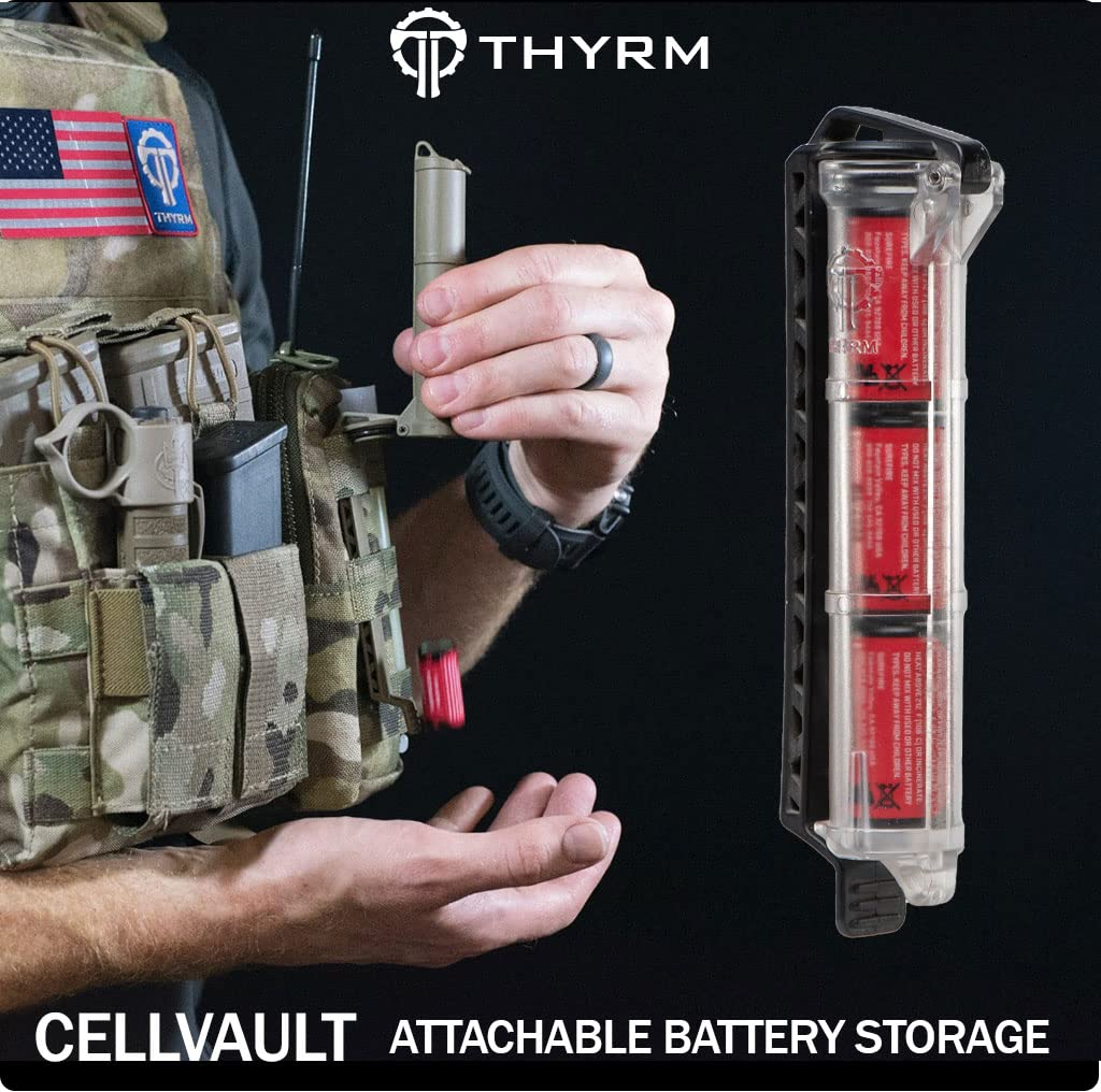 Thyrm CellVault Battery Storage (Flat Dark Earth) Case for AA, AAA, CR123 batteries, survival gear, matches, Made in USA