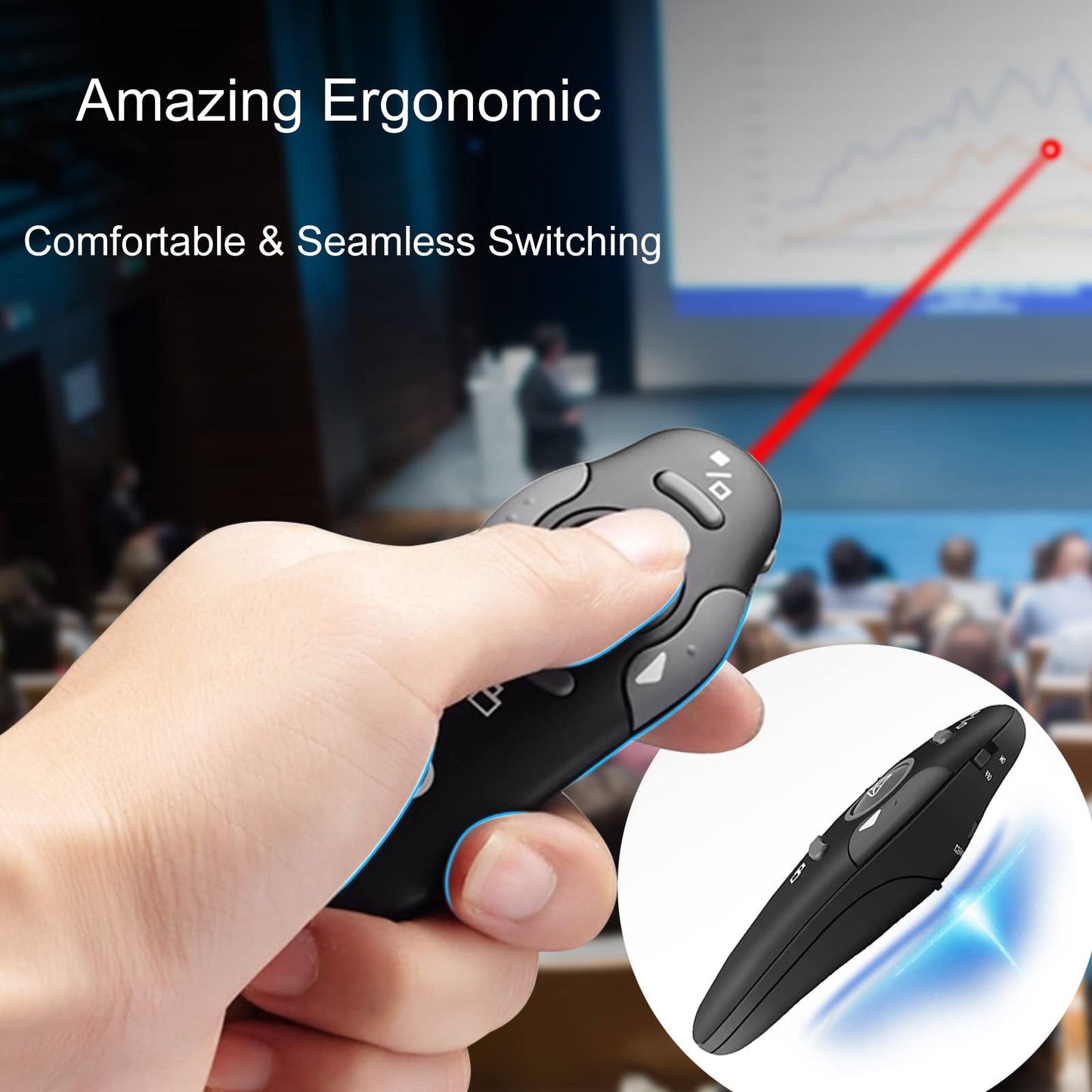 Wireless Presentation Clicker for PowerPoint Presentations, USB Dongle Presenter Remote with Laser Pointer Slide Clickers for Mac/Windows/Linux, Computer/Laptop, Google Slide/PPT/Keynote