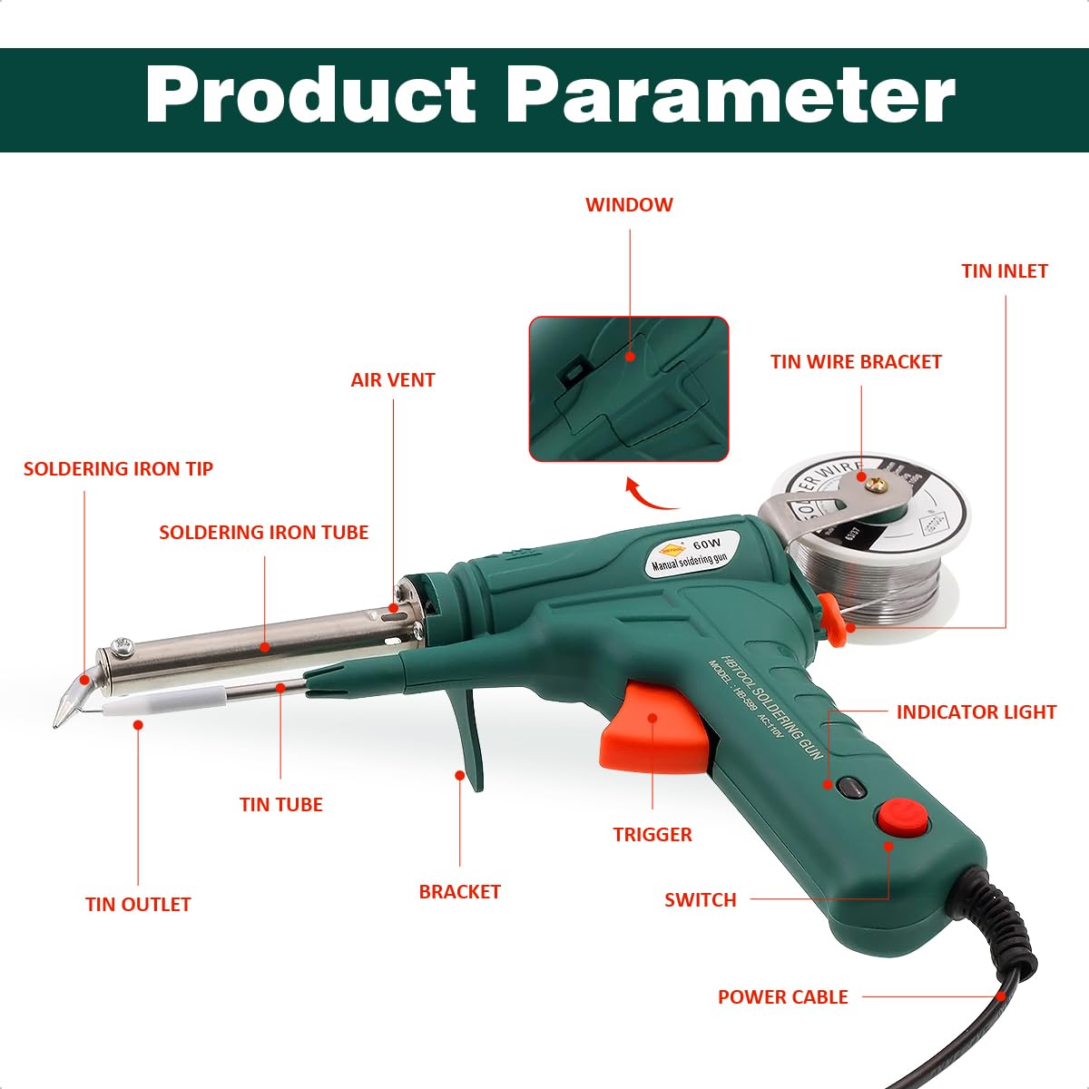 Soldering Iron Kit, 60W Industrial Welding Machine Kit, Externally Heated Soldering Gun 480°C with 5-Piece Multi-Function Tools for Electronics, Metal & DIY Projects